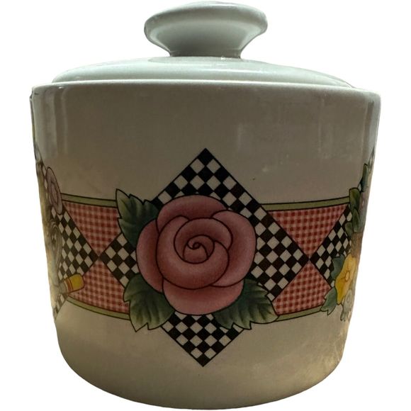 Sakura Garden Time Sugar Bowl & Lid Vintage 90s 1994 Mary Engelbreit Stoneware - Picture 3 of 11